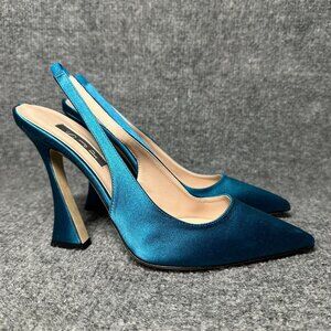 SJP Sarah Jessica Parker Blue Satin Wonderland Slingback Pumps EU37 US7